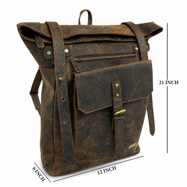 TANN IN Handcrafted Genuine Leather Hunter Roll-Top Backpack