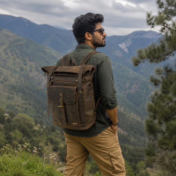 TANN IN Handcrafted Genuine Leather Hunter Roll-Top Backpack