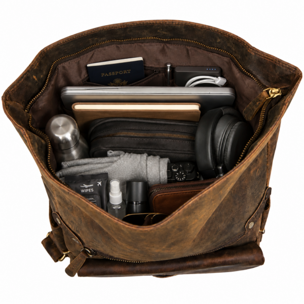 TANN IN Handcrafted Genuine Leather Hunter Roll-Top Backpack