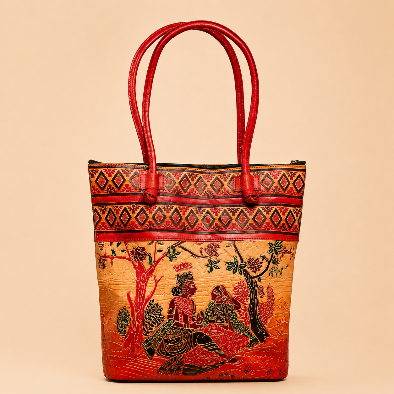 TANN IN Handcrafted Shantiniketan Genuine Leather Radha–Krishna Big Tote Bag