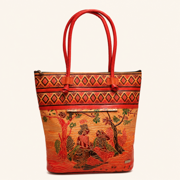 TANN IN Handcrafted Shantiniketan Genuine Leather Radha–Krishna Big Tote Bag
