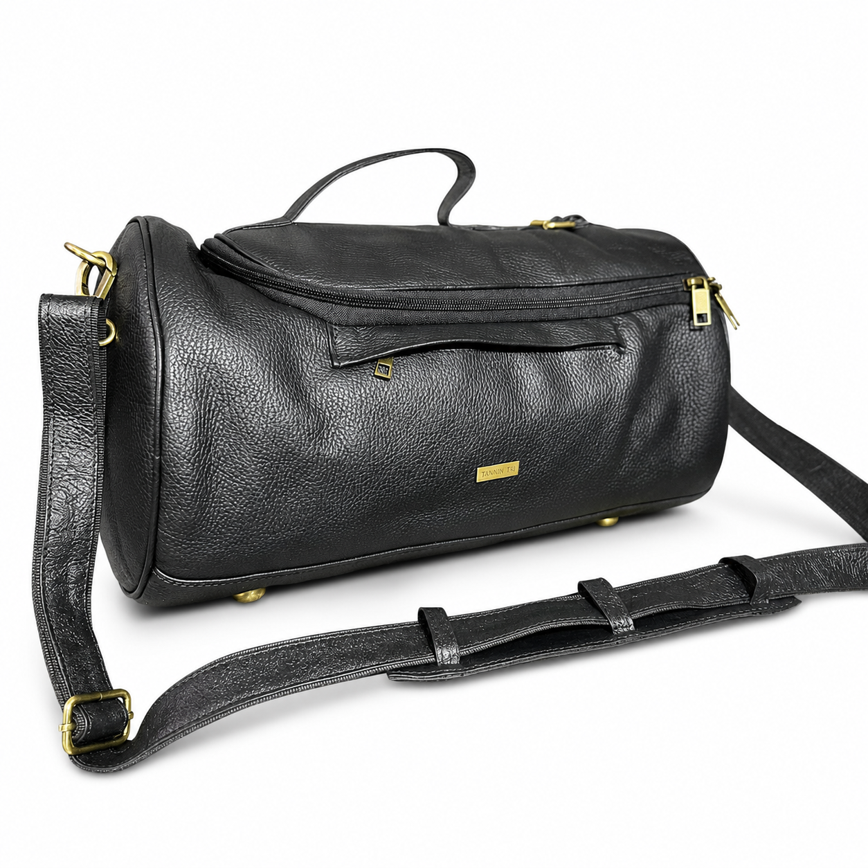 TANN IN leather duffel bag in Black – genuine leather, handcrafted in Kolkata