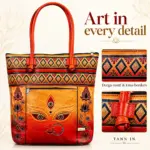 TANN IN Durga Motif Genuine Leather Tote Bag for Women – Orange & Red