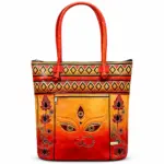 TANN IN Durga Motif Genuine Leather Tote Bag for Women – Orange & Red